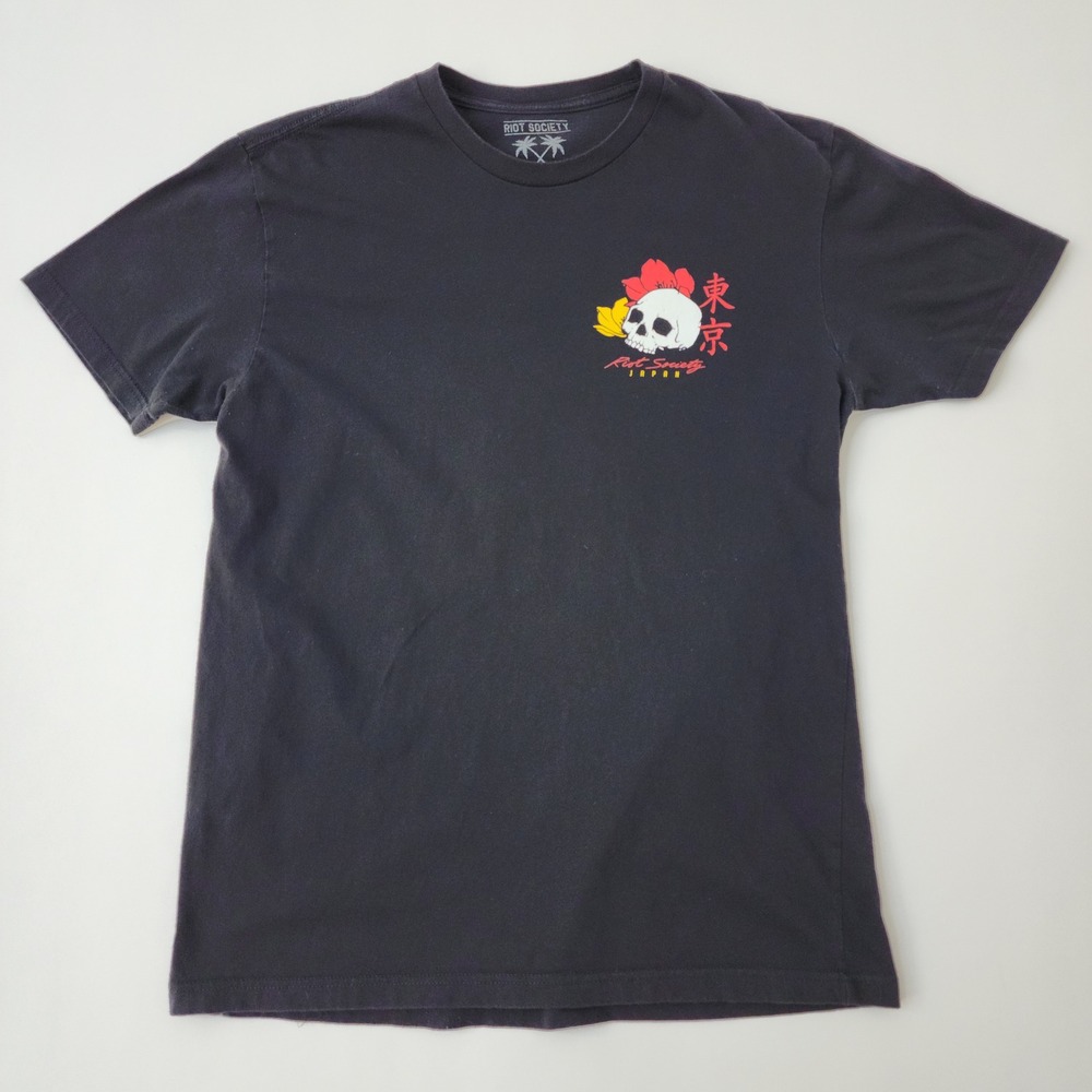 Riot Society Japan Geisha Skull Graphic T-Shirt Mens Large Black Short Sleeve